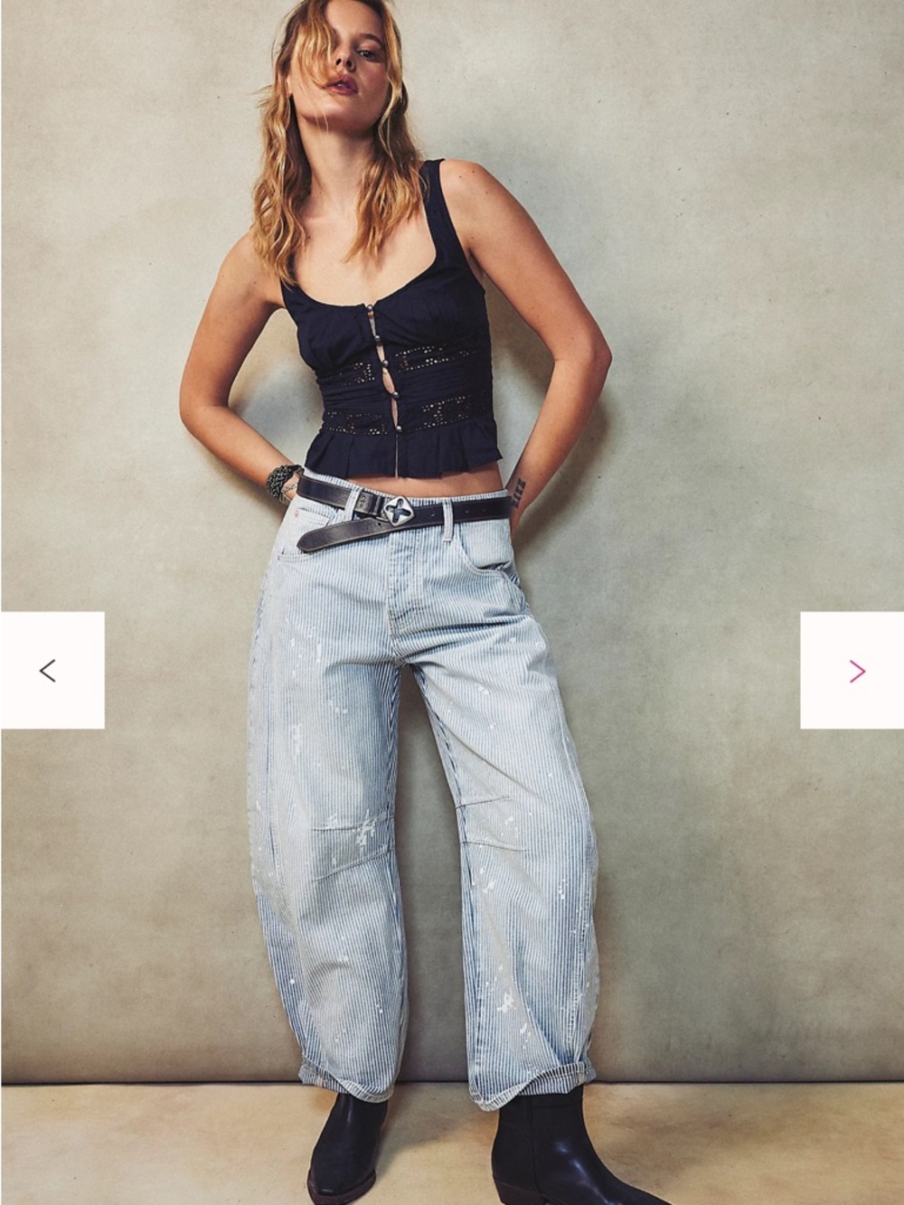 Free People We The Free Good Luck Mid-Rise Stripe Barrel Jeans 24